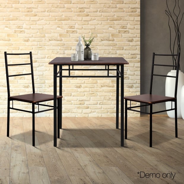 Metal Frame Table and Chairs Walnut & Black