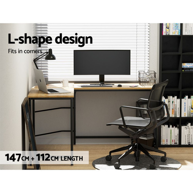 Corner Computer Desk L-shaped Student Home Office Study Table Oak Image 6