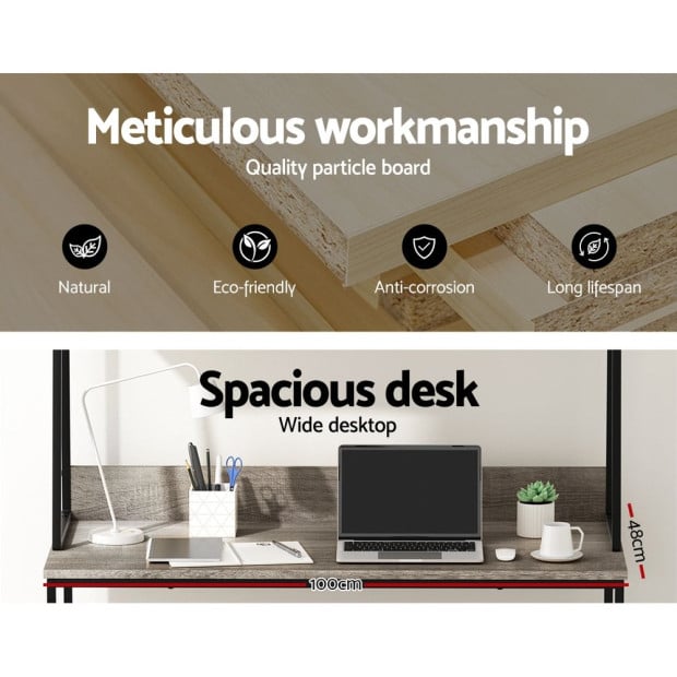 Computer Desk Office Desks Study Table Grey Bookshelf Storage Image 6