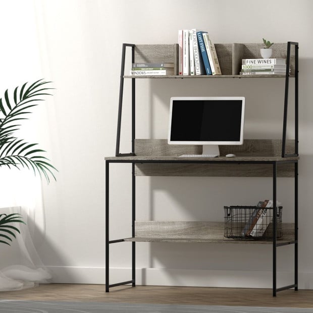 Computer Desk Office Desks Study Table Grey Bookshelf Storage Image 8