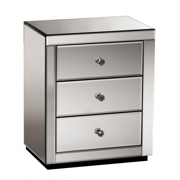 Mirrored Bedside table Drawers Furniture Glass Presia Smoky Grey