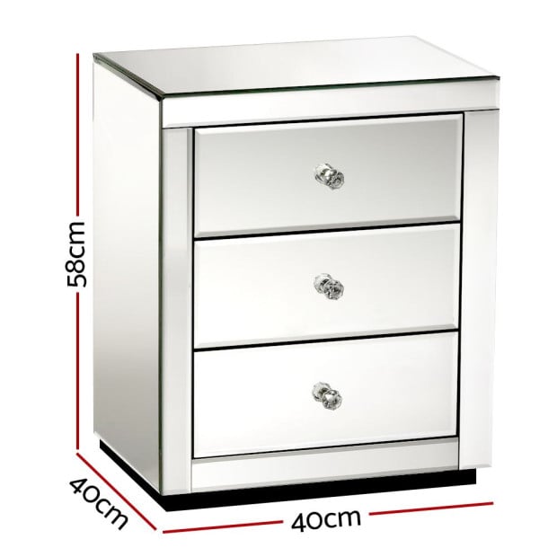 Set of 2 Bedside Tables Drawers Mirrored Side End Table Image 3