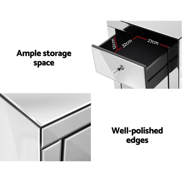 Set of 2 Bedside Tables Drawers Mirrored Side End Table Image 4