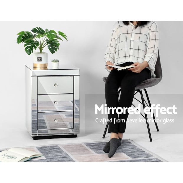 Set of 2 Bedside Tables Drawers Mirrored Side End Table Image 5