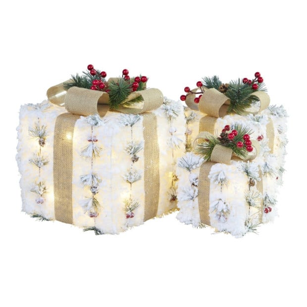 Christabelle 3 Piece Christmas Present Display Set with Lights & Hessian Bows