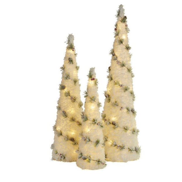 3 Piece Snowy Tabletop Christmas Tree Set with Lights