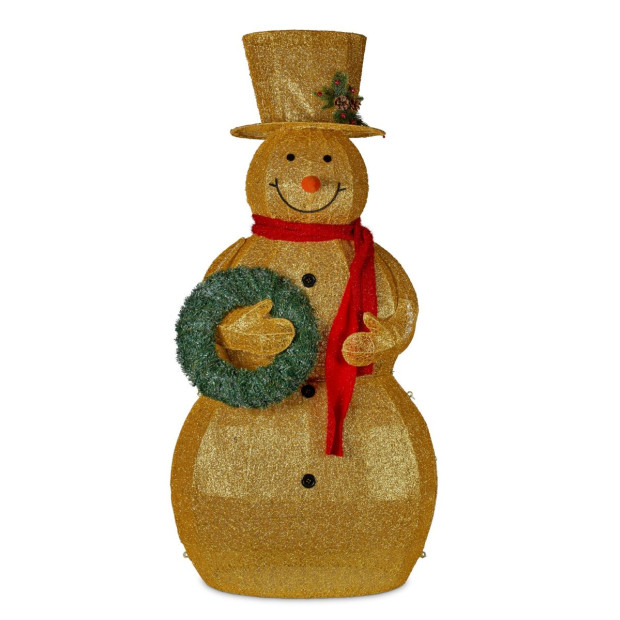 150cm Gold Outdoor Christmas Snowman with Lights Image 2