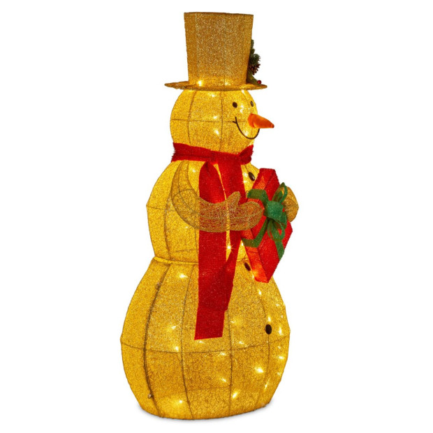 120cm Gold Outdoor Christmas Snowman with Lights Image 2