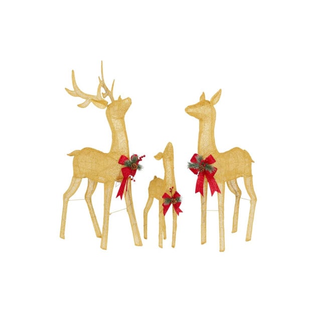 Set of 3 Gold Mesh Outdoor Christmas Display Reindeer with Lights