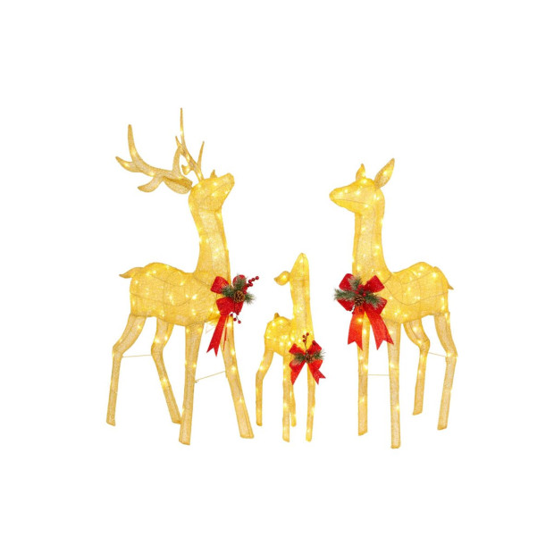 Set of 3 Gold Mesh Outdoor Christmas Display Reindeer with Lights Image 2
