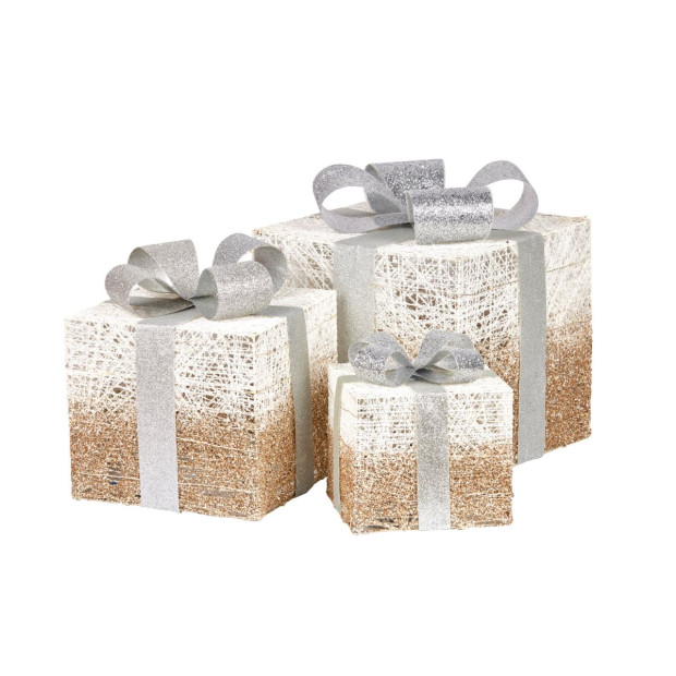 3 Piece Christmas Present Display Set with Lights- Champagne Finish Image 2