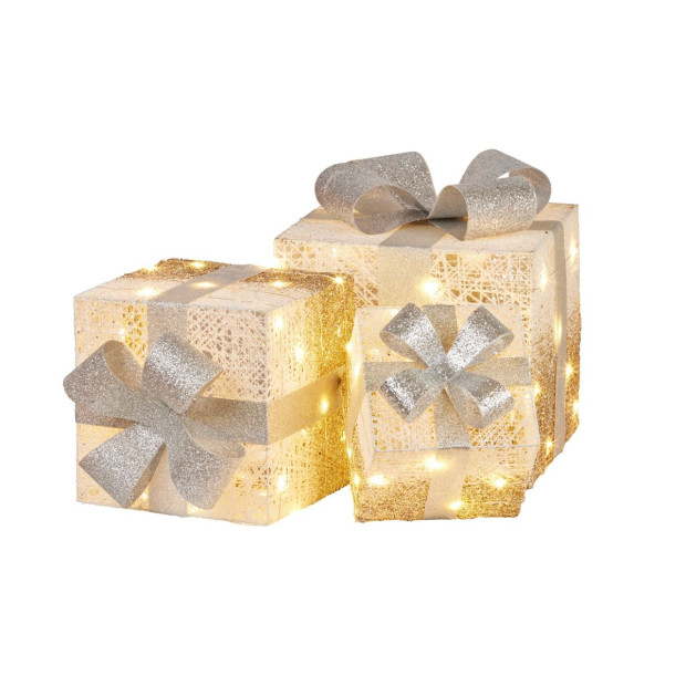 3 Piece Christmas Present Display Set with Lights- Champagne Finish Image 3