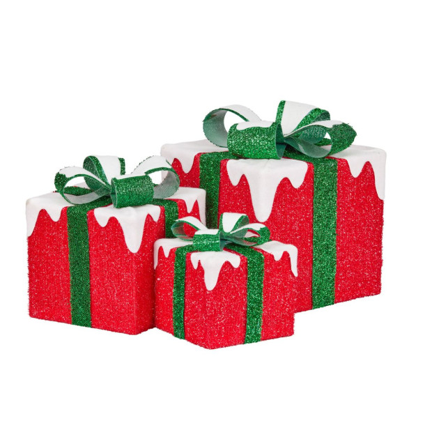 3 Piece Christmas Present Display Set with Lights - Red Finish Image 2