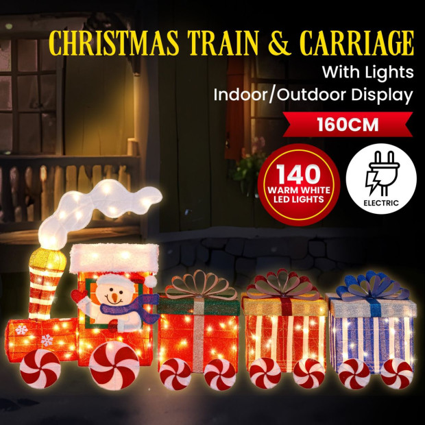 Christmas Train & 3 Carriages with Lights Indoor/Outdoor