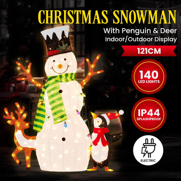 Christmas Snowman Display with Lights and Animals - 121cm
