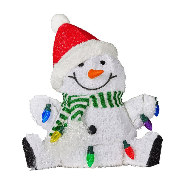 Sitting Christmas Snowman Display with Lights - 40cm Image 3