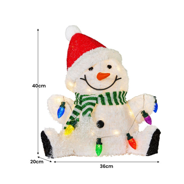 Sitting Christmas Snowman Display with Lights - 40cm Image 4