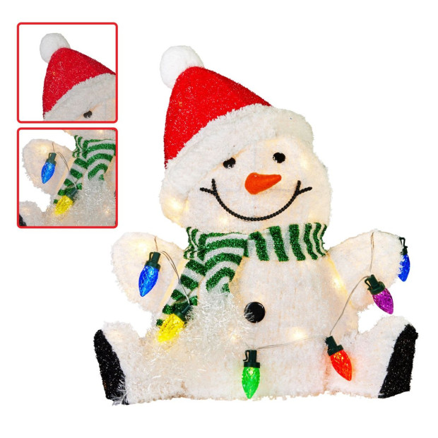 Sitting Christmas Snowman Display with Lights - 40cm Image 5