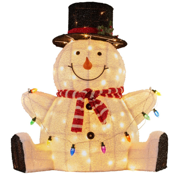 Sitting Snowman Christmas Display with Lights - 82cm Image 2