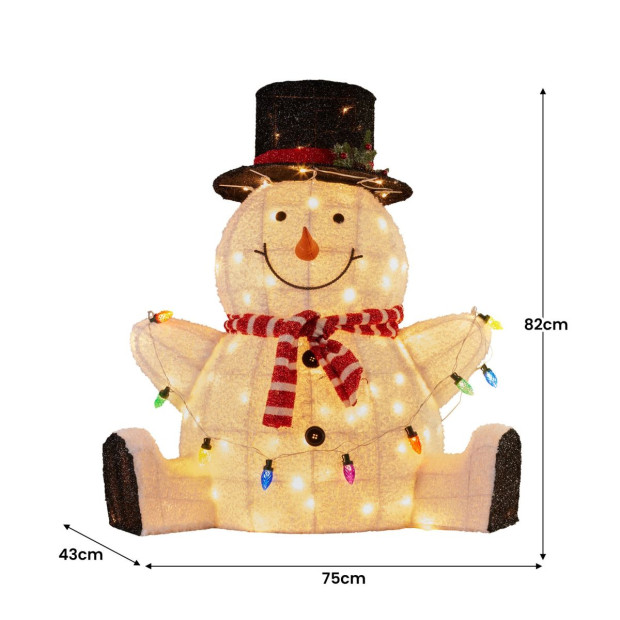 Sitting Snowman Christmas Display with Lights - 82cm Image 4