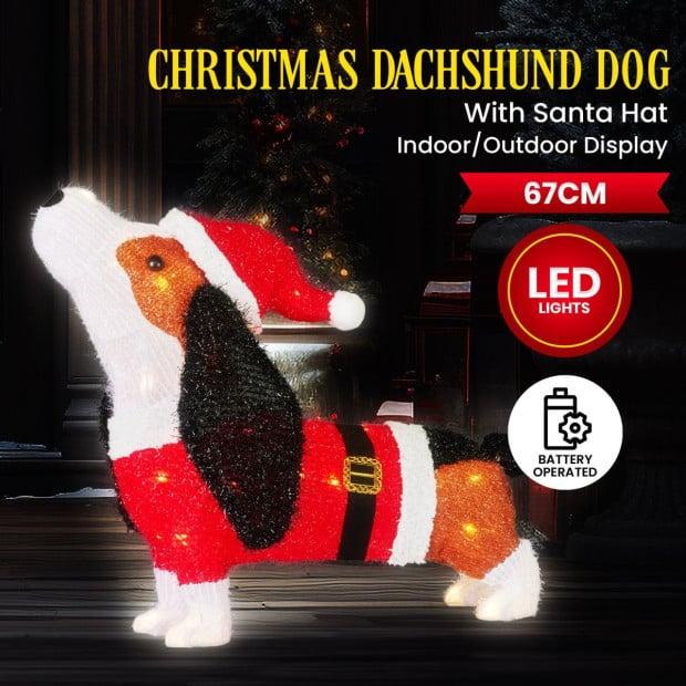 Dachshund Christmas Display Dog with Lights - 67cm