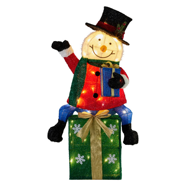 Christmas Snowman On Presents Display with Lights - 85cm Image 2