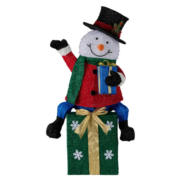 Christmas Snowman On Presents Display with Lights - 85cm Image 3