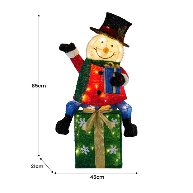 Christmas Snowman On Presents Display with Lights - 85cm Image 4