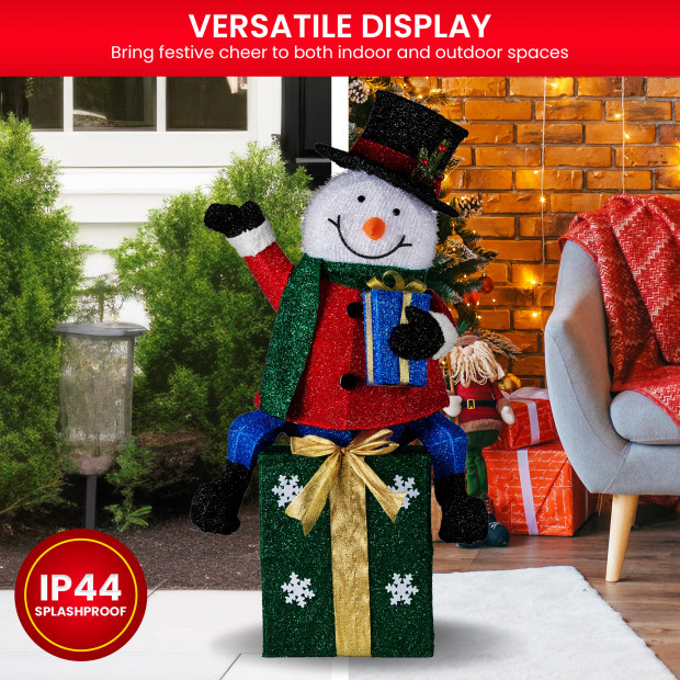 Christmas Snowman On Presents Display with Lights - 85cm Image 8