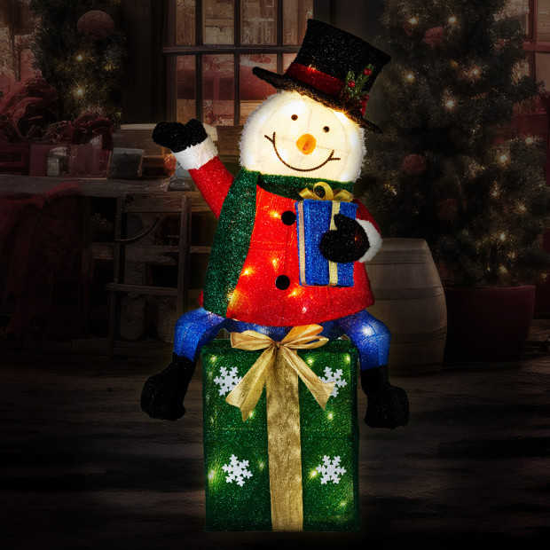 Christmas Snowman On Presents Display with Lights - 85cm Image 6