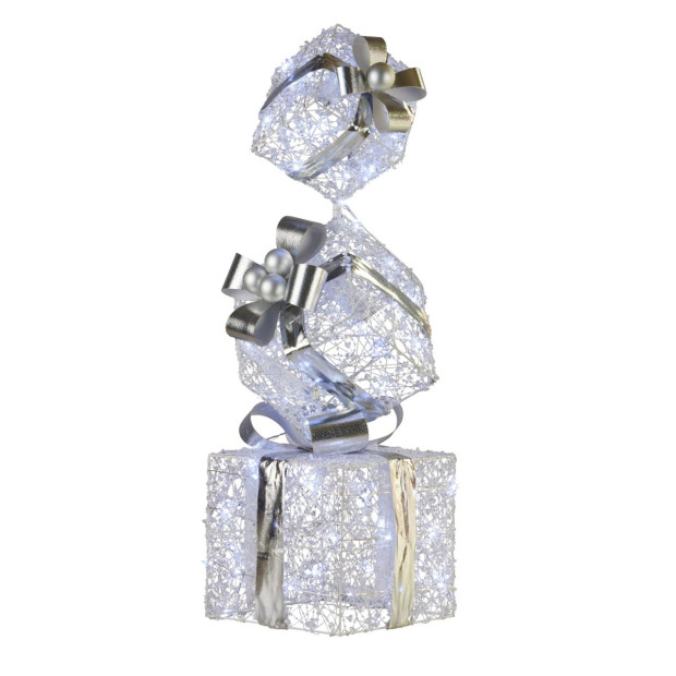 Triple Christmas Silver Giftbox Stack Display with Lights - 83cm Image 2