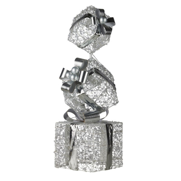 Triple Christmas Silver Giftbox Stack Display with Lights - 83cm Image 3