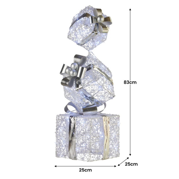Triple Christmas Silver Giftbox Stack Display with Lights - 83cm Image 4