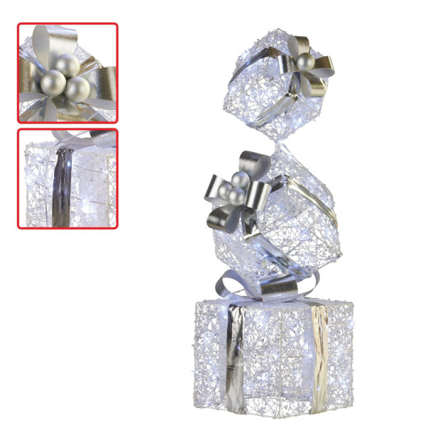 Triple Christmas Silver Giftbox Stack Display with Lights - 83cm Image 5