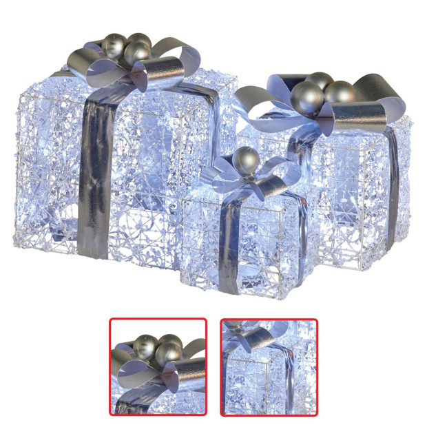 Set of 3 Christmas Gift Boxes with Lights With Jewelled Wire and Silver Bows Image 5