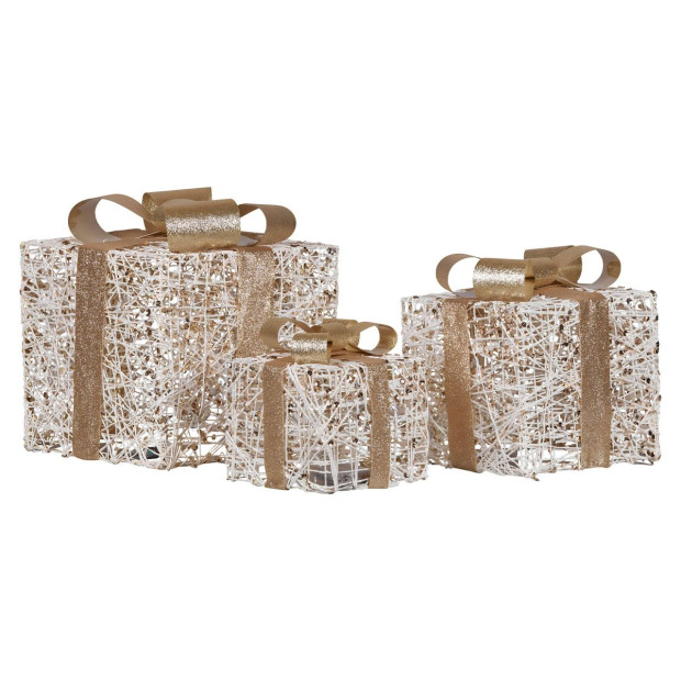 Christabelle Battery Operated Golden Christmas Gift Boxes with Lights & Gold Bows - Set of 3 Image 4