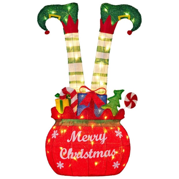 Christabelle Elf in Gift Sack Christmas Display 86cm with LED Lights Image 2