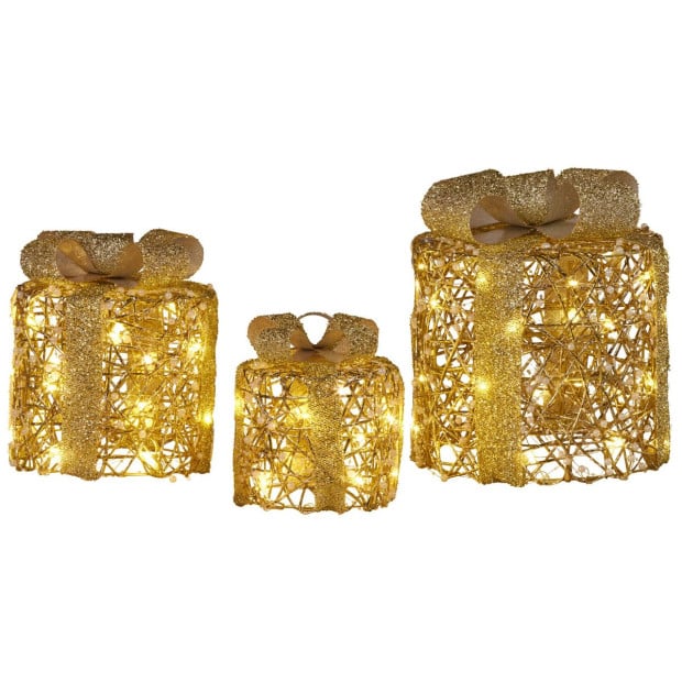 Christabelle Battery Operated Golden Cylindrical Christmas Gift Boxes with Lights - Set of 3 Image 2