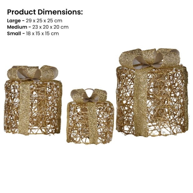 Christabelle Battery Operated Golden Cylindrical Christmas Gift Boxes with Lights - Set of 3 Image 3