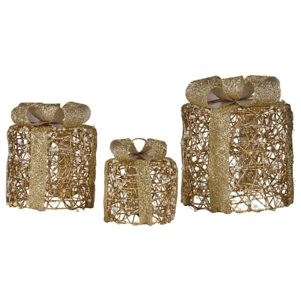 Christabelle Battery Operated Golden Cylindrical Christmas Gift Boxes with Lights - Set of 3 Image 4