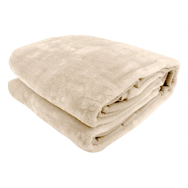 Laura Hill 600GSM Large Double-Sided Queen Faux Mink Blanket - Beige Image 2