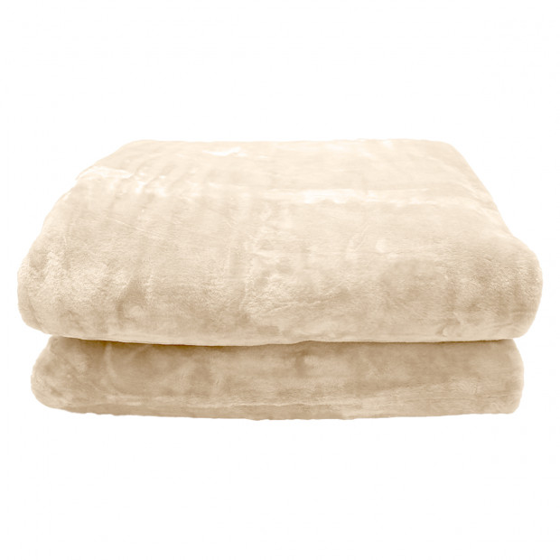 Laura Hill 600GSM Large Double-Sided Queen Faux Mink Blanket - Beige Image 3