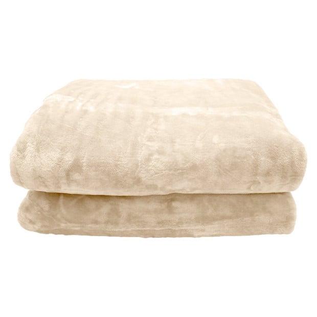 Laura Hill 600GSM Large Double-Sided Queen Faux Mink Blanket - Beige Image 3