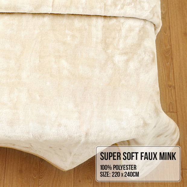Laura Hill 600GSM Large Double-Sided Queen Faux Mink Blanket - Beige Image 6