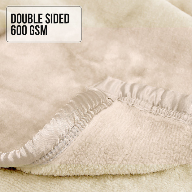 Laura Hill 600GSM Large Double-Sided Queen Faux Mink Blanket - Beige Image 5