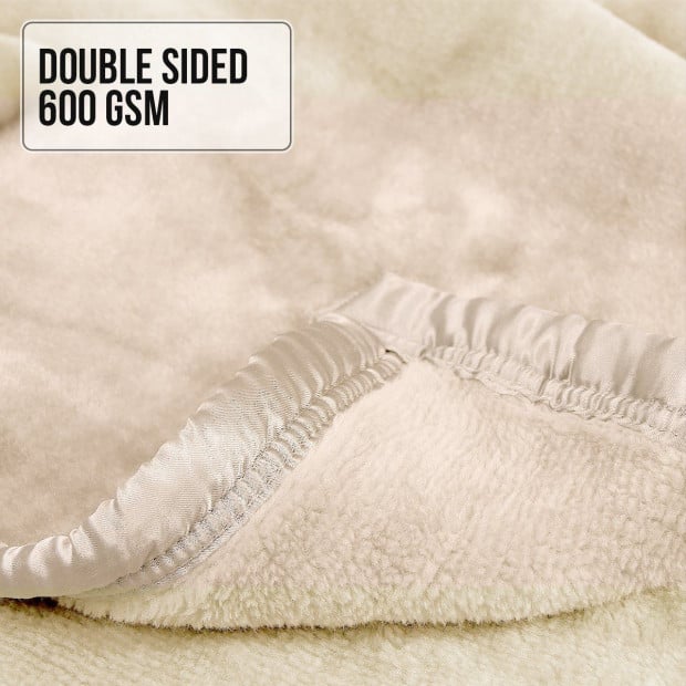 Laura Hill 600GSM Large Double-Sided Queen Faux Mink Blanket - Beige Image 9