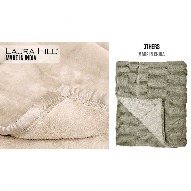 Laura Hill 600GSM Large Double-Sided Queen Faux Mink Blanket - Beige Image 4