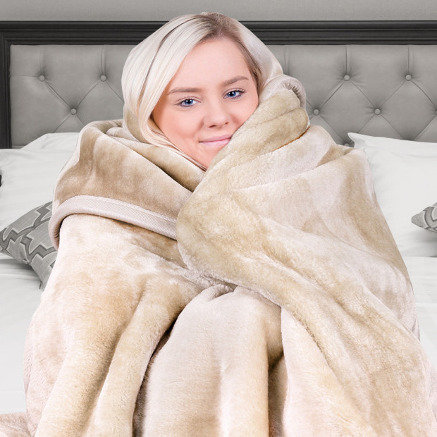 Laura Hill 600GSM Large Double-Sided Queen Faux Mink Blanket - Beige