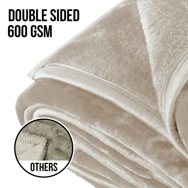 Laura Hill 600-GSM Mink Blanket Queen Size Double-Sided Soft Plush Bed Faux Throw Rug 220 X 240cm - Beige Image 4