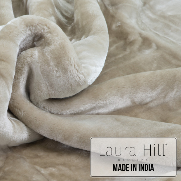 Laura Hill 600GSM Large Double-Sided Queen Faux Mink Blanket - Beige Image 8